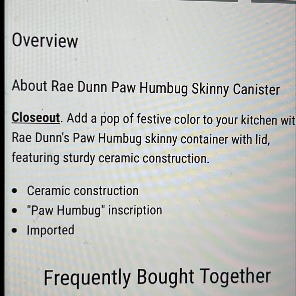 Rae Dunn PAW HUMBUG Skinny canister NEW BNIB Pet